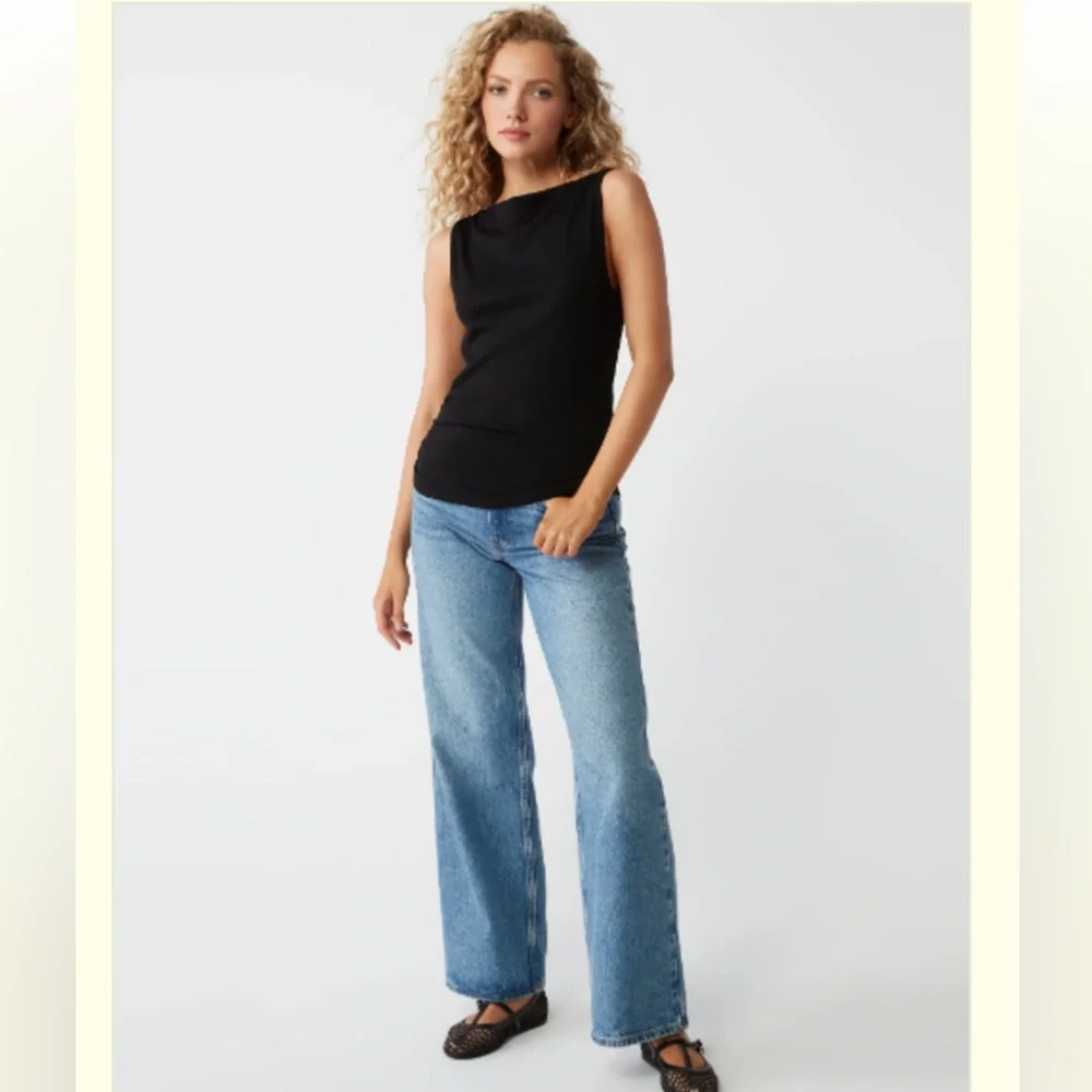 Michael Stars Black Coco Ruched Ribbed Boatneck Tank Size Small - Picture 5 of 13